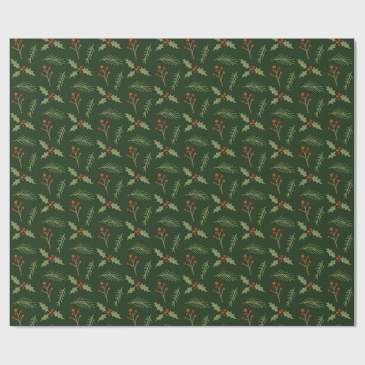 Deep Green Botanical Berries Gift Wrap Cadeaupapier (Vlak)
