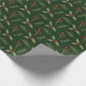 Deep Green Botanical Berries Gift Wrap Cadeaupapier (Hoek)