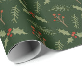 Deep Green Botanical Berries Gift Wrap Cadeaupapier (Rol Hoek)
