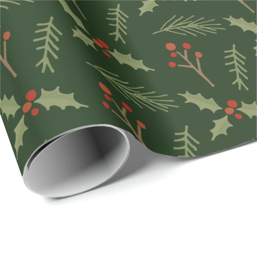 Deep Green Botanical Berries Gift Wrap Cadeaupapier (Rol Hoek)