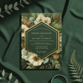 Deep Green Botanical Opulence Wedding Kaart