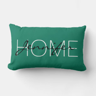 Deep green-cyan turquoise color home monogram kussen