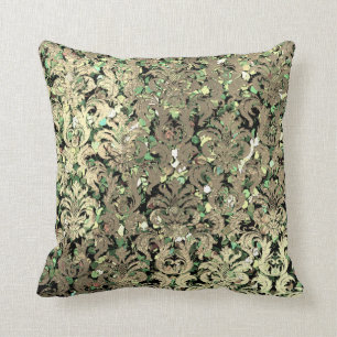 Deep Green Damask Roze Blush Sequin Faux Gold Kussen