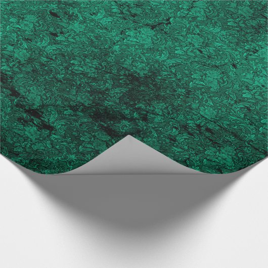 Deep Green Distressed Gothic Damask Wrapping Paper Cadeaupapier (Hoek)