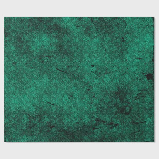 Deep Green Distressed Gothic Damask Wrapping Paper Cadeaupapier (Vlak)