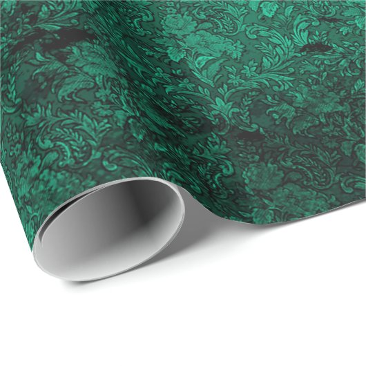 Deep Green Distressed Gothic Damask Wrapping Paper Cadeaupapier (Rol Hoek)