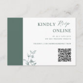 Deep Green Elegant QR Code RSVP Wedding Informatiekaartje (Voorkant)