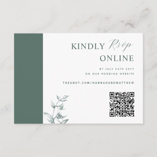 Deep Green Elegant QR Code RSVP Wedding Informatiekaartje (Voorkant)