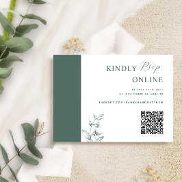 Deep Green Elegant QR Code RSVP Wedding Informatiekaartje
