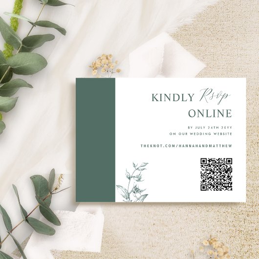 Deep Green Elegant QR Code RSVP Wedding Informatiekaartje