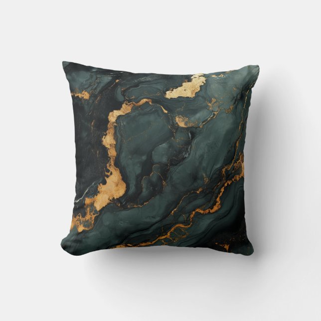 Deep Green en Gold Marble Decoratief Sierkussen (Voorkant)
