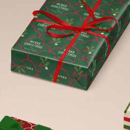 Deep Green en Red Scallop Tegel Christmas Springs Cadeaupapier