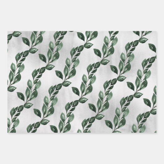 Deep Green Eucalyptus Vine Gray Ombre Background Inpakpapier Vel (Voorkant 3)