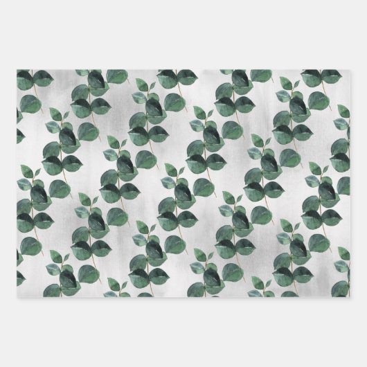 Deep Green Eucalyptus Vine Gray Ombre Background Inpakpapier Vel (Voorkant)