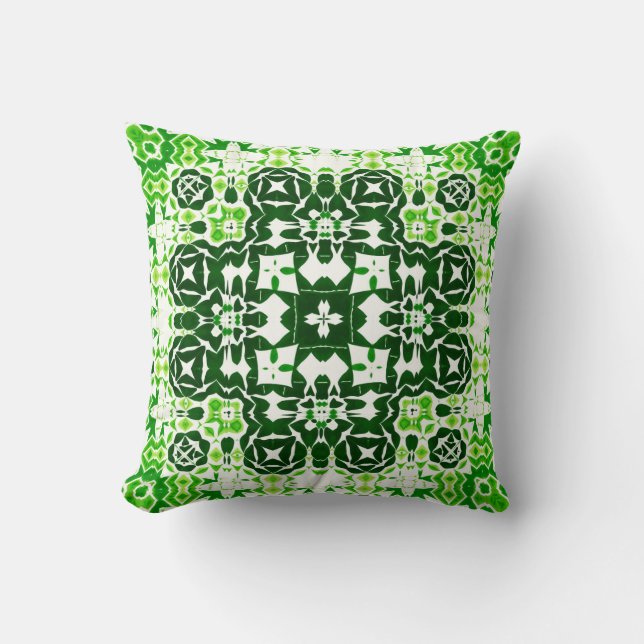 Deep Green Floral Echo Tegel Geographic Pattern Kussen (Voorkant)
