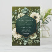 Deep Green Floral Opulence Wedding Kaart (Staand voorkant)