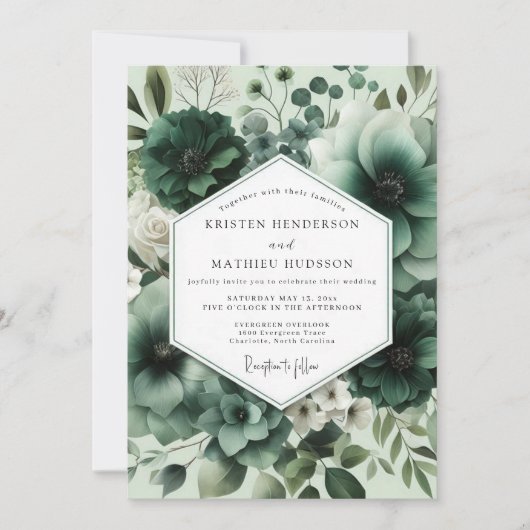 Deep Green Floral Opulent Wedding Kaart (Voorkant)