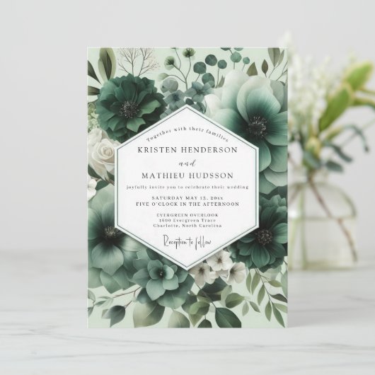 Deep Green Floral Opulent Wedding Kaart (Staand voorkant)