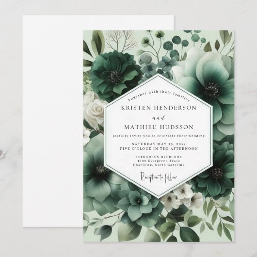 Deep Green Floral Opulent Wedding Kaart (Voorkant / Achterkant)