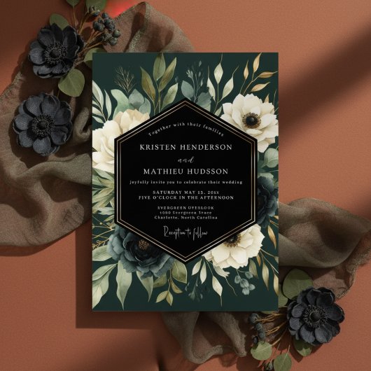 Deep Green Floral Opulent Wedding Kaart