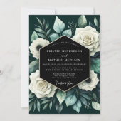 Deep Green Floral Romance Wedding Kaart (Voorkant)
