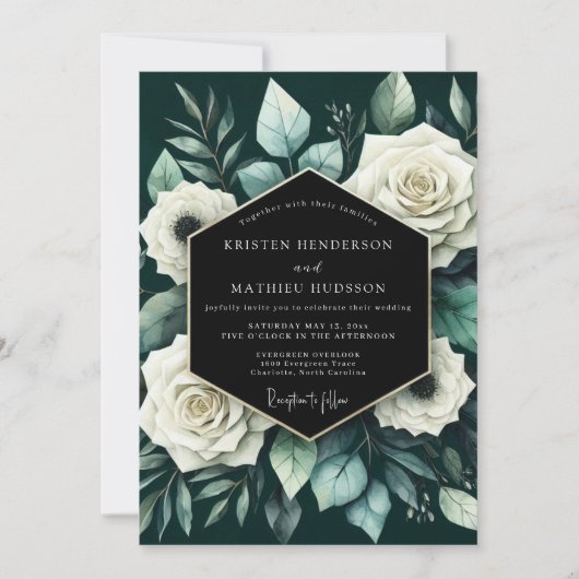 Deep Green Floral Romance Wedding Kaart (Voorkant)