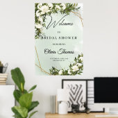 Deep green foliing white roses gold vrijgezellenfe poster (Thuiskantoor)