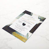 Deep Green Gold Abstract Boho Wedding Invitation Folie Uitnodiging (Gedraaid)