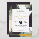 Deep Green Gold Abstract Boho Wedding Invitation Folie Uitnodiging<br><div class="desc">Daring en vrij gespierde, diepe groene en metalen accenten creëer een combo die perfect is voor een dapper herfst soiree. Het donkere houtskool-groen laat ons dromen van de nachtelijke hemel en zorgt voor een natuurlijk evenwicht voor de warme metalen. Voeg toe in ivoor, rokerachtig roos, en een pop goud voor...</div>
