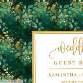 Deep green gold foliage wedding guest book design gastenboek