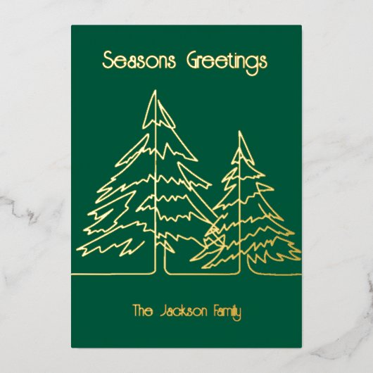 Deep Green & Gold Grafische Kerstboom Minimal Folie Feestdagenkaart (Voorkant)