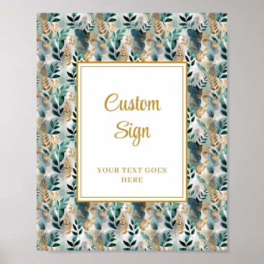 Deep Green Gold Leaves Wedding Custom Sign Poster (Voorkant)