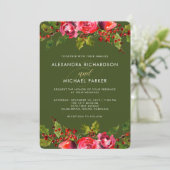 Deep Green Holiday Floral Wedding Invitation Kaart (Staand voorkant)