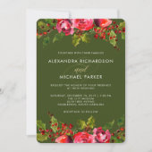 Deep Green Holiday Floral Wedding Invitation Kaart (Voorkant)