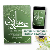 Deep Green Islamic Star Pattern Eid Mubarak Card Feestdagenkaart