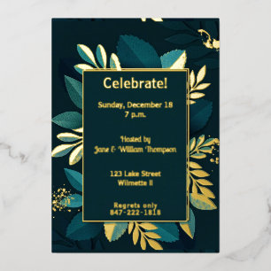 Deep green leafy Gilded Folie Uitnodiging