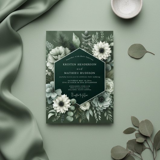 Deep Green Lush Botanical Wedding Kaart