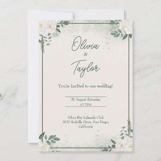 Deep Green Minimalist Wedding Uitnodiging (Voorkant)