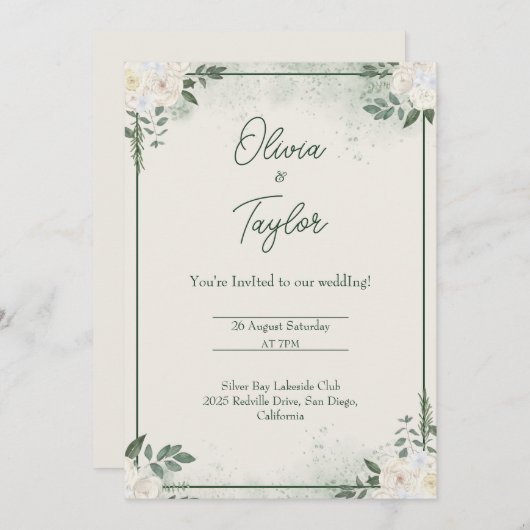 Deep Green Minimalist Wedding Uitnodiging (Voorkant / Achterkant)
