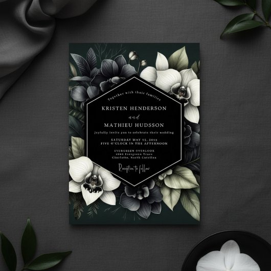 Deep Green Moody Bloom Wedding Kaart