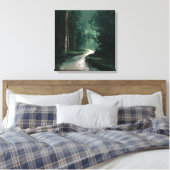 Deep Green Mysterious Woods Abstract Path ART Canvas Afdruk (Insitu (Slaapkamer))