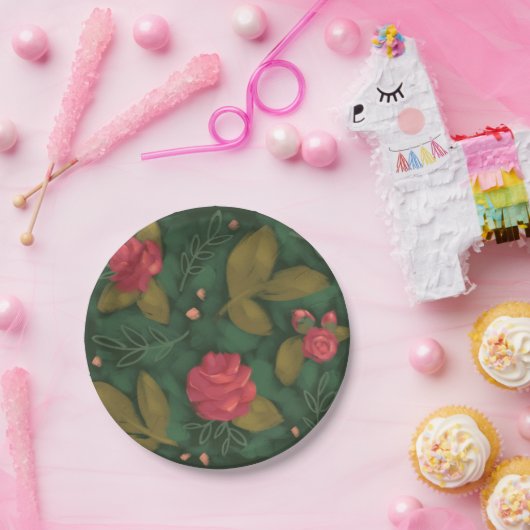 Deep Green & Pink Flower Bord (Feest)