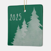 Deep Green & Silver Kerstbomen Foto Keramisch Ornament (Links)