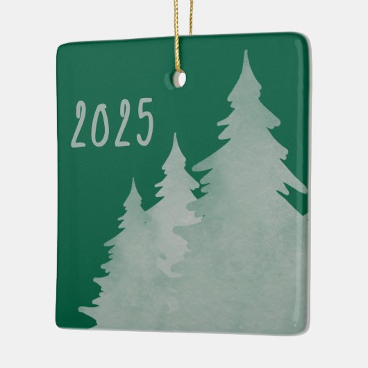 Deep Green & Silver Kerstbomen Foto Keramisch Ornament (Links)