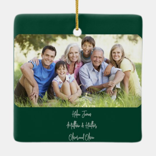 Deep Green & Silver Kerstbomen Foto Keramisch Ornament (Achterkant)