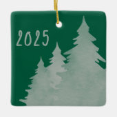 Deep Green & Silver Kerstbomen Foto Keramisch Ornament (Voorkant)