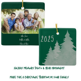 Deep Green & Silver Kerstbomen Foto Keramisch Ornament