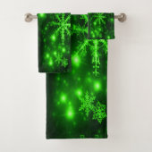 Deep Green Snowflakes Towel Set Bad Handdoek (Insitu)
