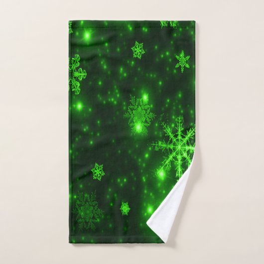 Deep Green Snowflakes Towel Set Bad Handdoek (Handdoek)