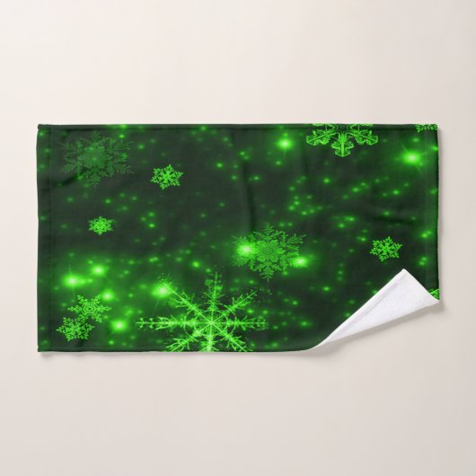Deep Green Snowflakes Towel Set Bad Handdoek (Handdoek)